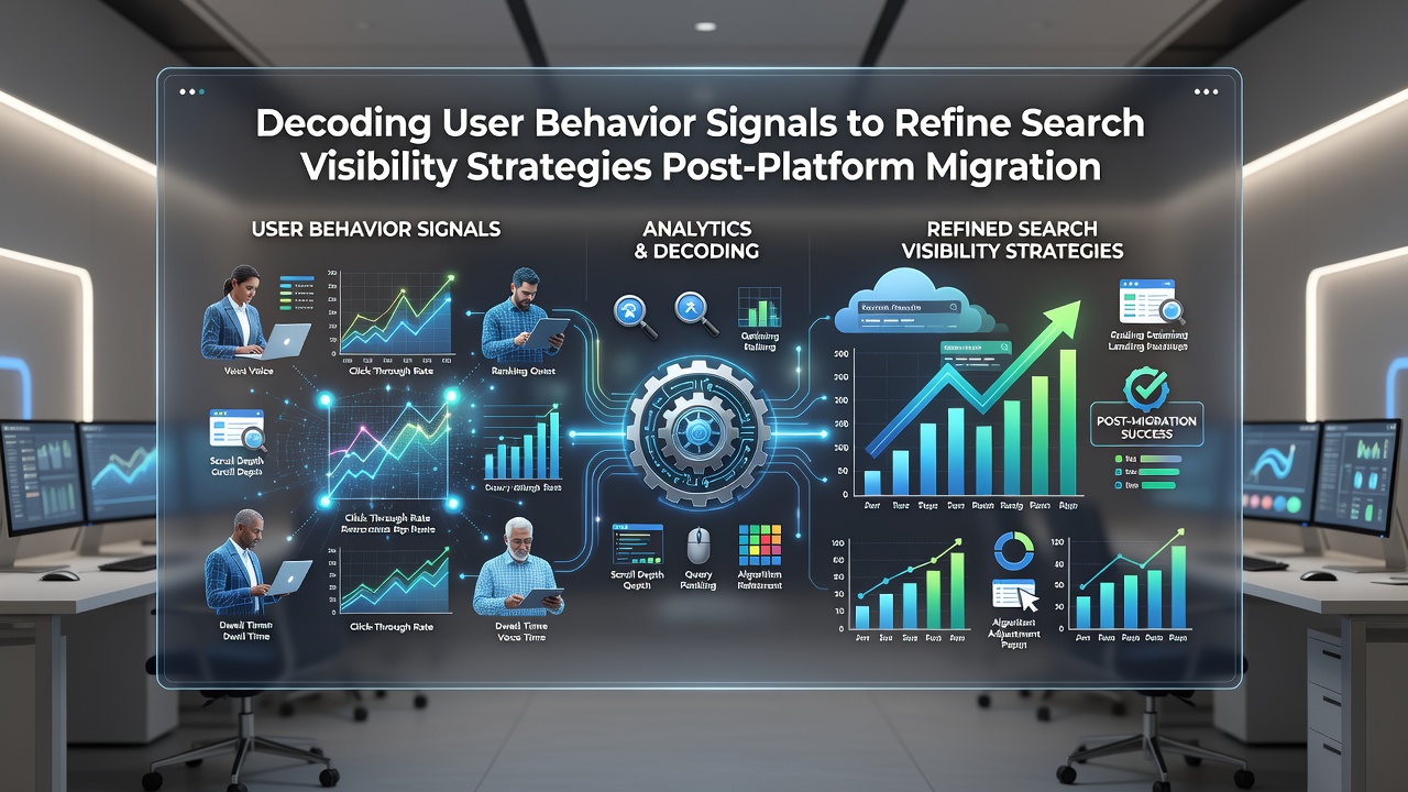 Team reviewing behavioral analytics reports and adjusting SEO tactics following a platform migration