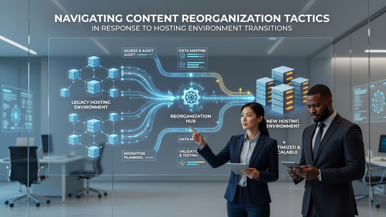 Flowchart illustrating redirect chains and content audit steps for hosting migrations