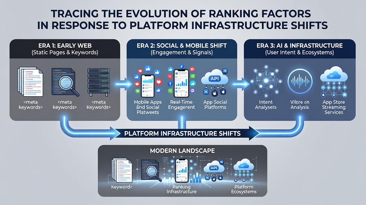 Tracing the Evolution of Ranking Factors in Response to Platform Infrastructure Shifts